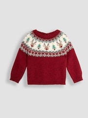 JoJo Maman Bébé Red Christmas Fair Isle Pattern Knitted Jumper & Leggings Set - Image 2 of 5