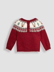 JoJo Maman Bébé Red Christmas Fair Isle Pattern Knitted Jumper & Leggings Set - Image 3 of 5