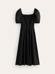 Boden Black Sky Smocked 100% Linen Midi Dress - Image 5 of 5