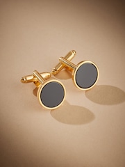 Black/Gold Signature Real Onyx Stone Cufflinks - Image 1 of 3