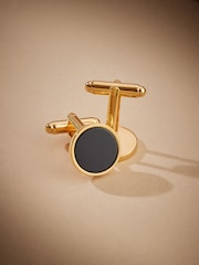 Black/Gold Signature Real Onyx Stone Cufflinks - Image 2 of 3