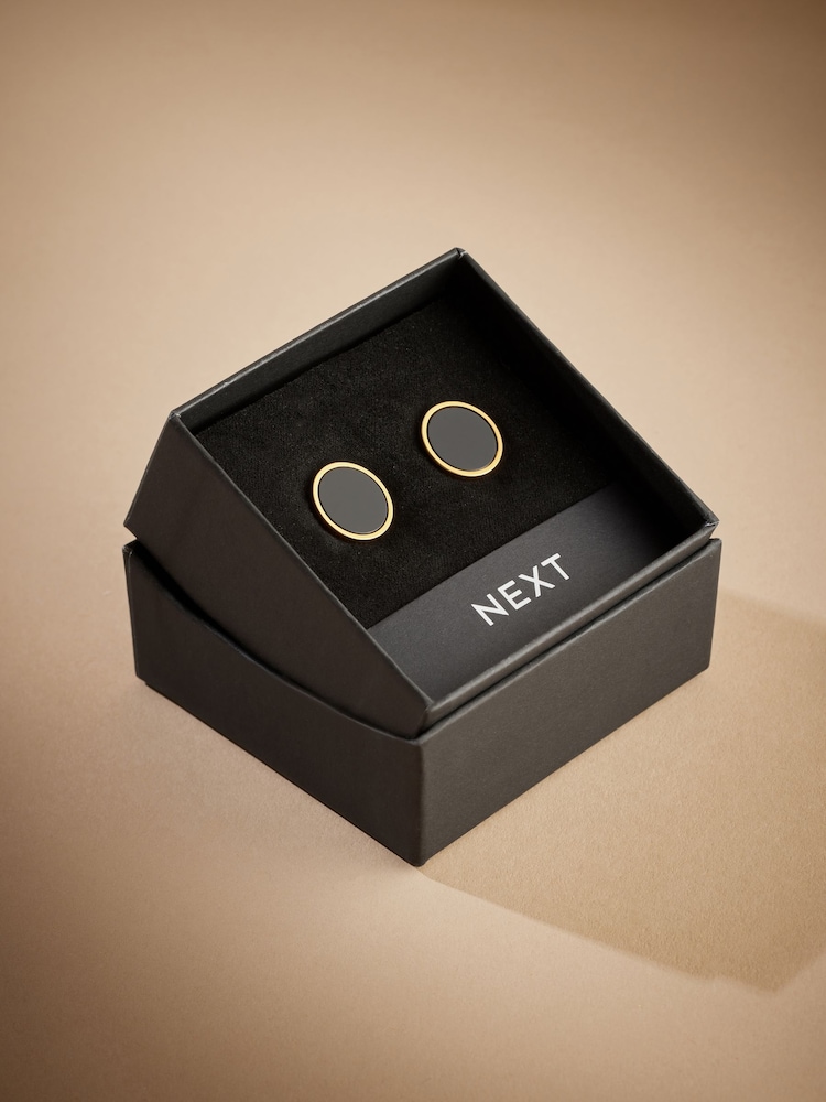 Black/Gold Signature Real Onyx Stone Cufflinks - Image 3 of 3