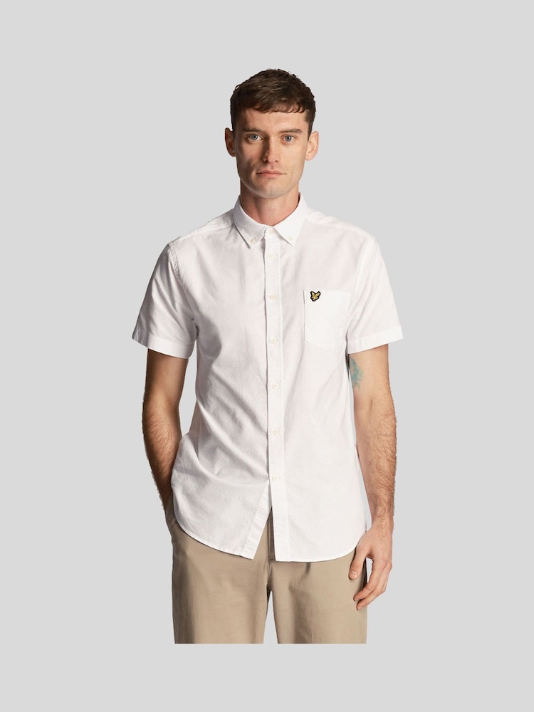 Lyle & Scott White 100% Cotton Short Sleeve Oxford Shirt - Image 1 of 5 Lyle & Scott White 100% Cotton Short Sleeve Oxford Shirt - Image 1 of 5