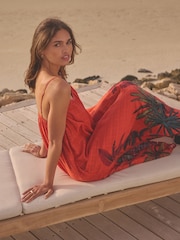 Coral/Red 100% Cotton Maxi Summer Dress - Image 3 of 8