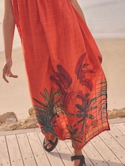 Coral/Red 100% Cotton Maxi Summer Dress - Image 6 of 8