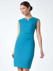 Roman Blue Sleeveless Ruched Bodycon Stretch Dress - Image 2 of 5