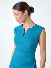 Roman Blue Sleeveless Ruched Bodycon Stretch Dress - Image 4 of 5