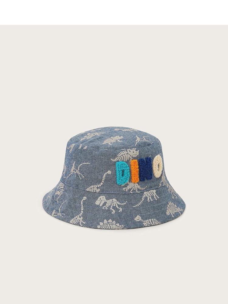 Monsoon Blue Dinosaur Spike Bucket 100% Cotton Hat - Image 1 of 2