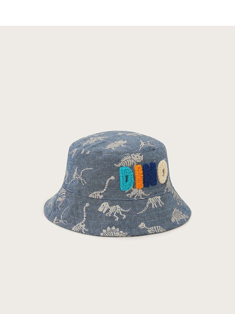 Monsoon Blue Dinosaur Spike Bucket 100% Cotton Hat - Image 1 of 2 Monsoon Blue Dinosaur Spike Bucket 100% Cotton Hat - Image 1 of 2
