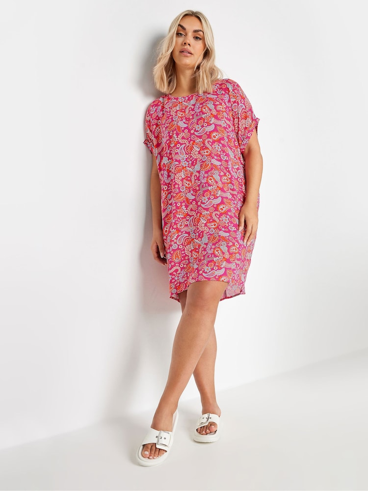 Yours Curve Pink Paisley Print Shift Dress - Image 2 of 5