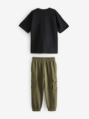 Črna/kaki zelena - Utility 100% Cotton kratek rokav; s kratkimi rokavi majica and lahke hlače za prosti čas Set (3-16yrs) - Slika 8 iz 11