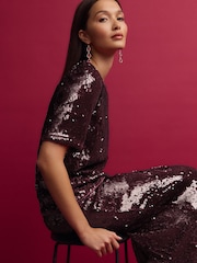 Burgundy Red Sequin T-Shirt - Image 1 of 7