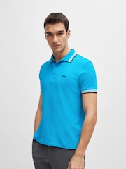 BOSS Blue Chrome Cotton Polo Shirt With Contrast Logo Details - Image 1 of 5