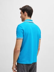 BOSS Blue Chrome Cotton Polo Shirt With Contrast Logo Details - Image 2 of 5