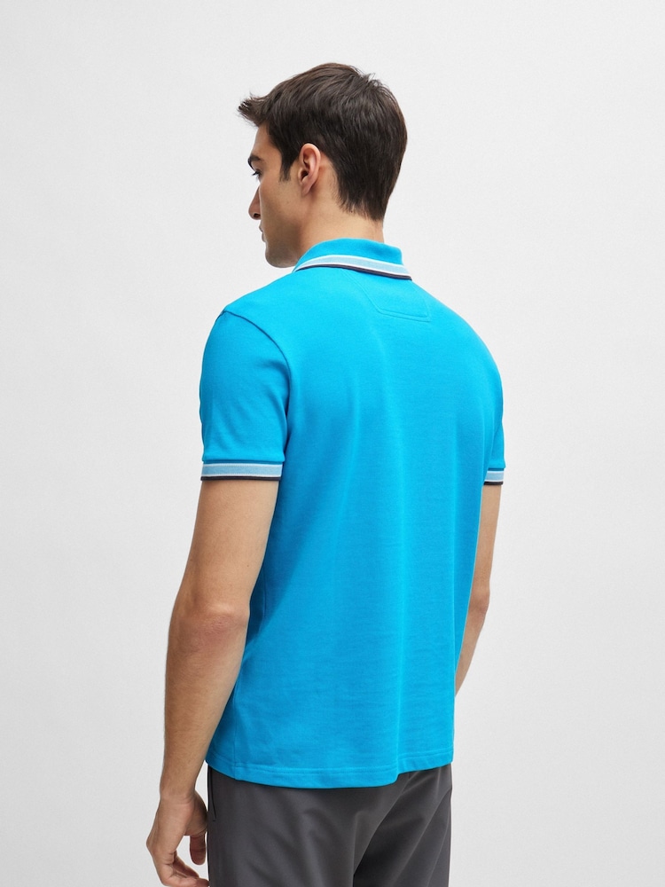 BOSS Blue Chrome Cotton Polo Shirt With Contrast Logo Details - Image 2 of 5