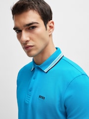 BOSS Blue Chrome Cotton Polo Shirt With Contrast Logo Details - Image 4 of 5