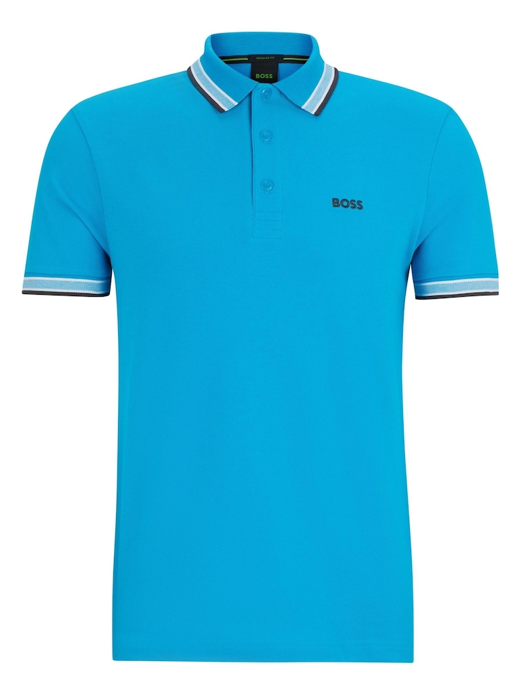 BOSS Blue Chrome Cotton Polo Shirt With Contrast Logo Details - Image 5 of 5