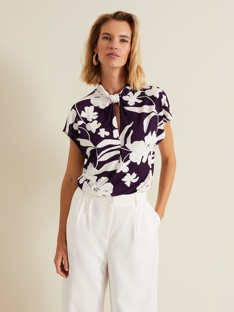 Phase Eight Purple Farley Floral Twist Neck Top - Image 1 of 7