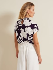 Phase Eight Purple Farley Floral Twist Neck Top - Image 2 of 7