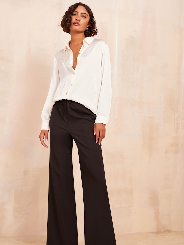 Friends Like These Black Wide Leg Elasticated Belted Trousers - Image 2 of 4 Friends Like These Black Wide Leg Elasticated Belted Trousers - Image 2 of 4