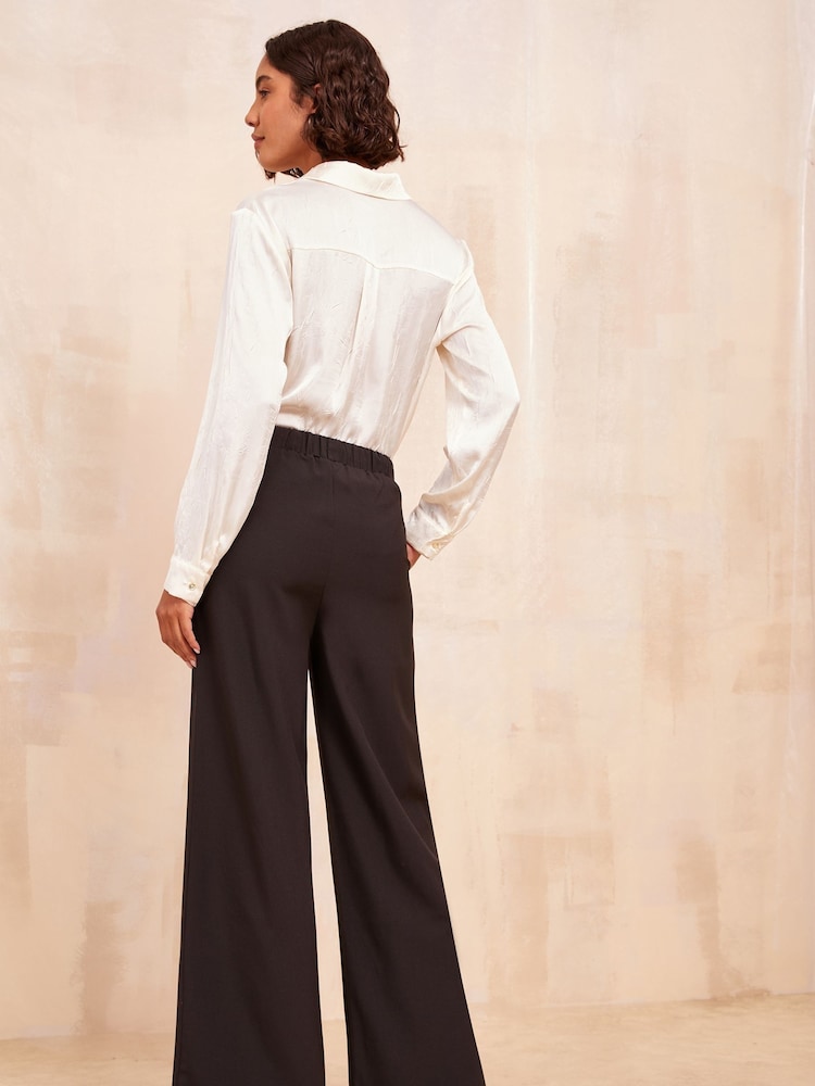 Friends Like These Black Wide Leg Elasticated Belted Trousers - Image 4 of 4 Friends Like These Black Wide Leg Elasticated Belted Trousers - Image 4 of 4