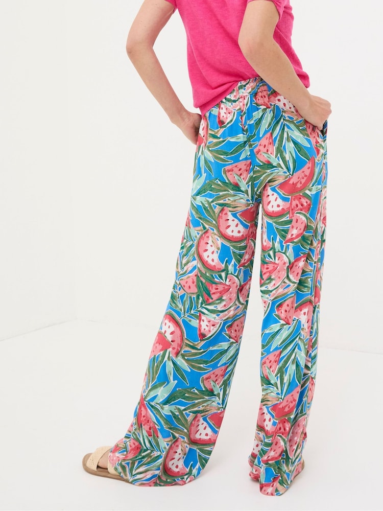 FatFace Ines Blue Watermelons Wide Leg Trousers - Image 2 of 6 FatFace Ines Blue Watermelons Wide Leg Trousers - Image 2 of 6