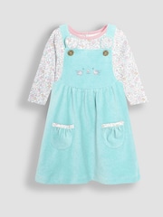 JoJo Maman Bébé Duck Egg Mouse Velour Pinafore Dress And Top Set 2 Pack - Image 1 of 6