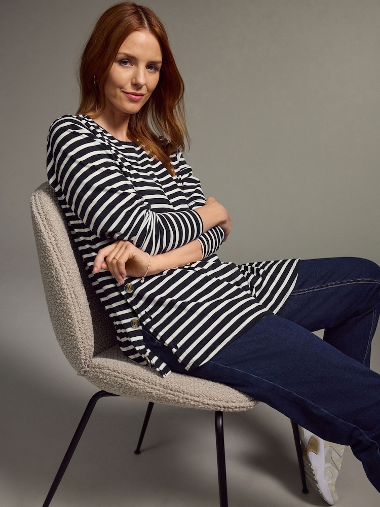 В черно-кремовую полоску - Maternity Nursing 100% Cotton T-Shirt - Изображение 2 7