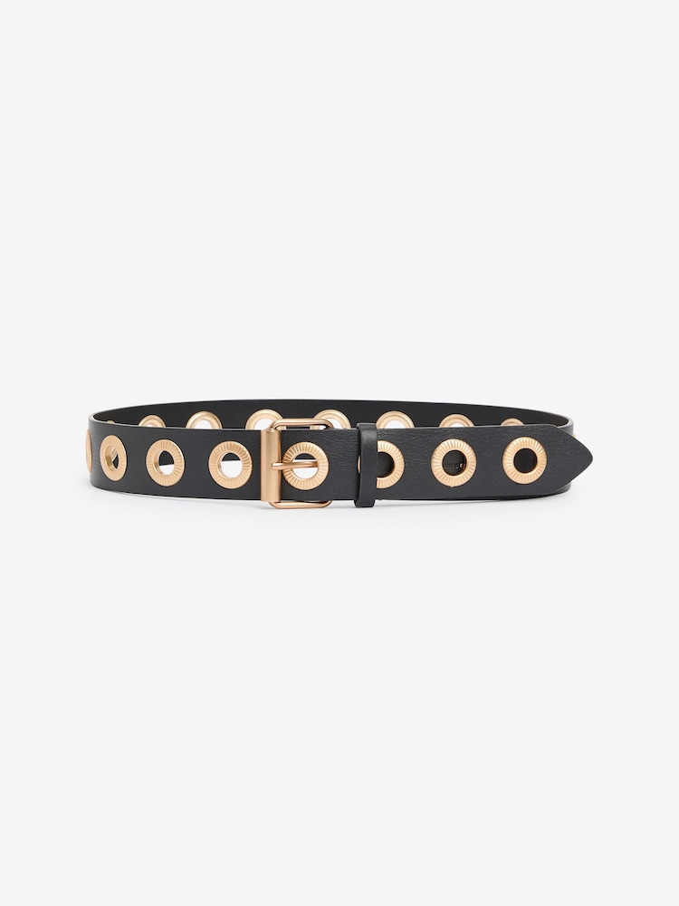 AllSaints 42Mm Textured Eyelet Black Belt - Image 1 of 4