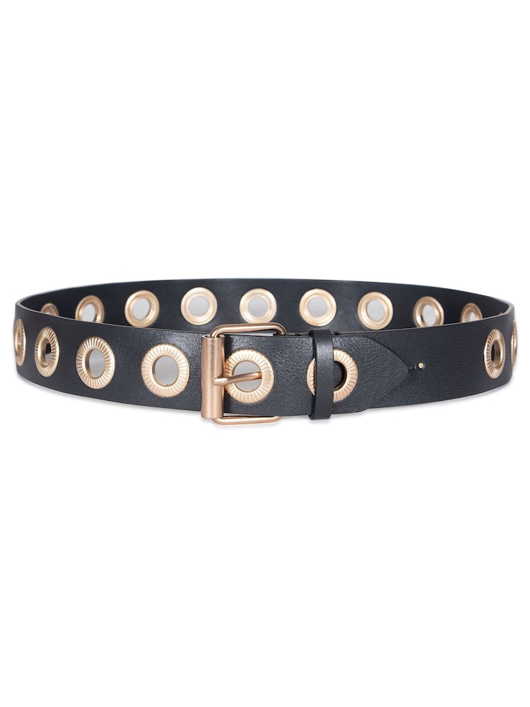 AllSaints 42Mm Textured Eyelet Black Belt - Image 2 of 4