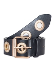 AllSaints 42Mm Textured Eyelet Black Belt - Image 4 of 4
