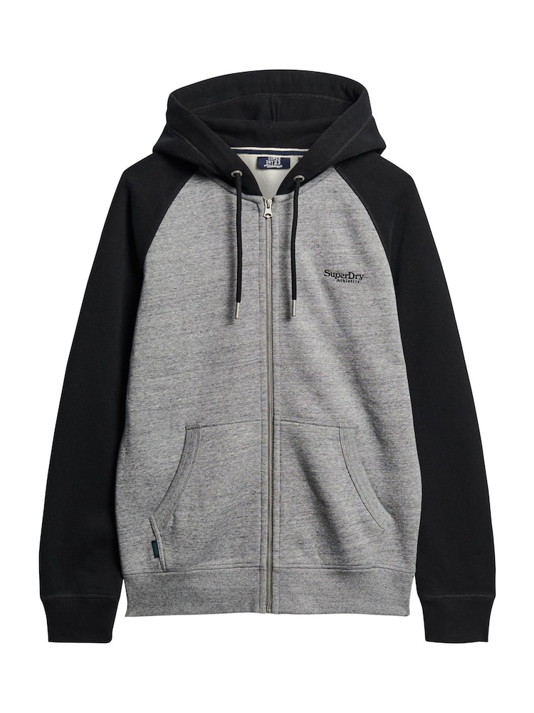 Superdry Grey 100% Cotton Essential Baseball Zip Up Hoodie - Image 4 of 4