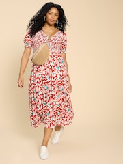 White Stuff Red Emily Shirred Jersey Dress - Image 1 of 7