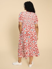 White Stuff Red Emily Shirred Jersey Dress - Image 2 of 7