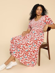 White Stuff Red Emily Shirred Jersey Dress - Image 3 of 7