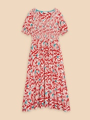 White Stuff Red Emily Shirred Jersey Dress - Image 5 of 7