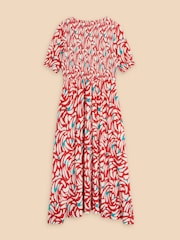 White Stuff Red Emily Shirred Jersey Dress - Image 6 of 7