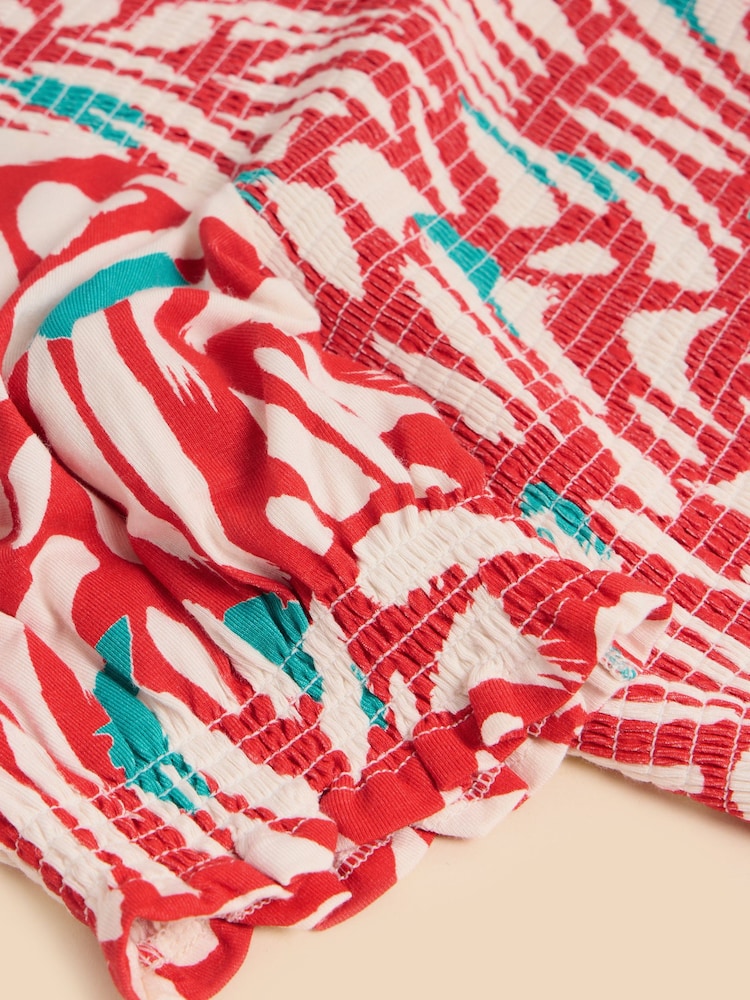 White Stuff Red Emily Shirred Jersey Dress - Image 7 of 7