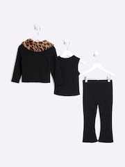 River Island Mädchen Leopardenmuster Kunstpelz 3-teiliges Set - Bild 2 von 5