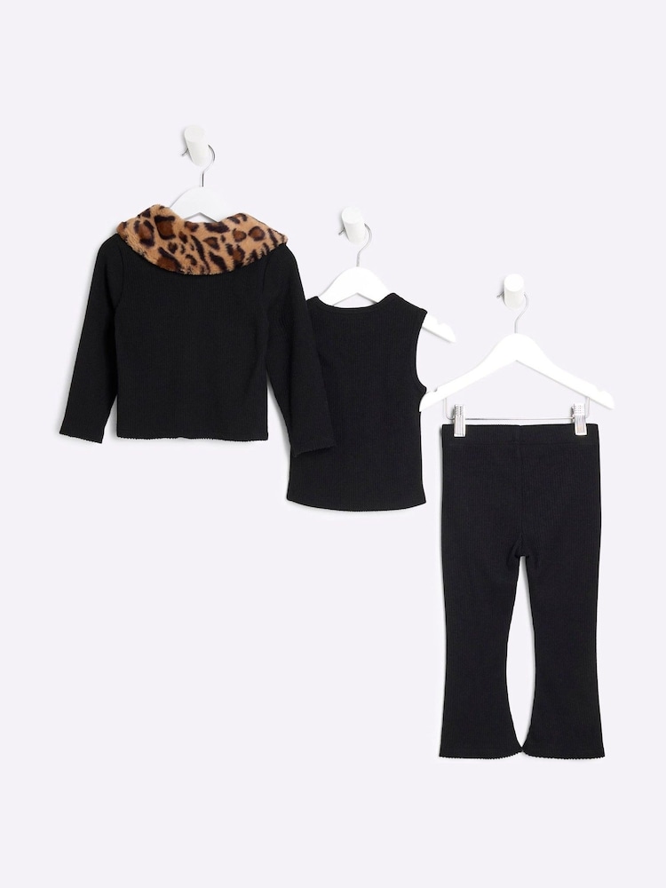 River Island Mädchen Leopardenmuster Kunstpelz 3-teiliges Set - Bild 2 von 5
