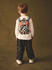 White Checkerboard Backpack Long Sleeve Top and Joggers Set (3mths-7yrs) - Image 1 of 6
