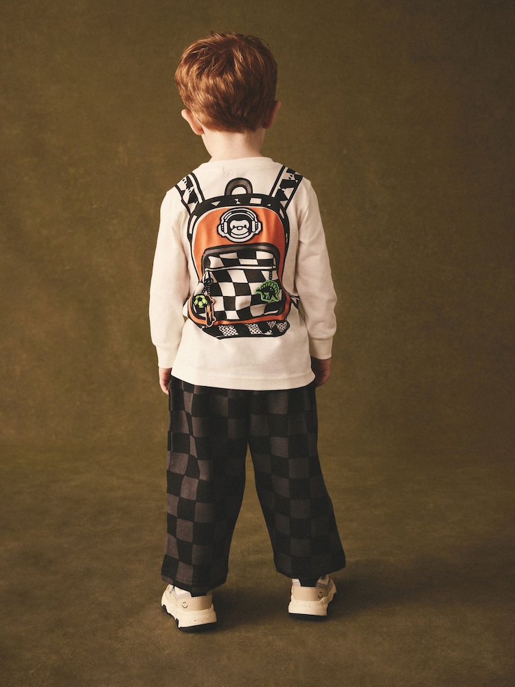 White Checkerboard Backpack Long Sleeve Top and Joggers Set (3mths-7yrs) - Image 1 of 6