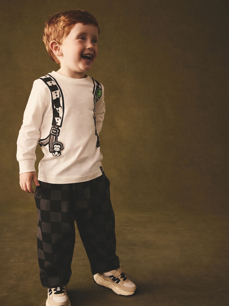 White Checkerboard Backpack Long Sleeve Top and Joggers Set (3mths-7yrs) - Image 2 of 6