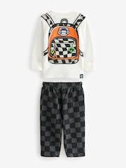 White Checkerboard Backpack Long Sleeve Top and Joggers Set (3mths-7yrs) - Image 3 of 6