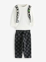 White Checkerboard Backpack Long Sleeve Top and Joggers Set (3mths-7yrs) - Image 4 of 6