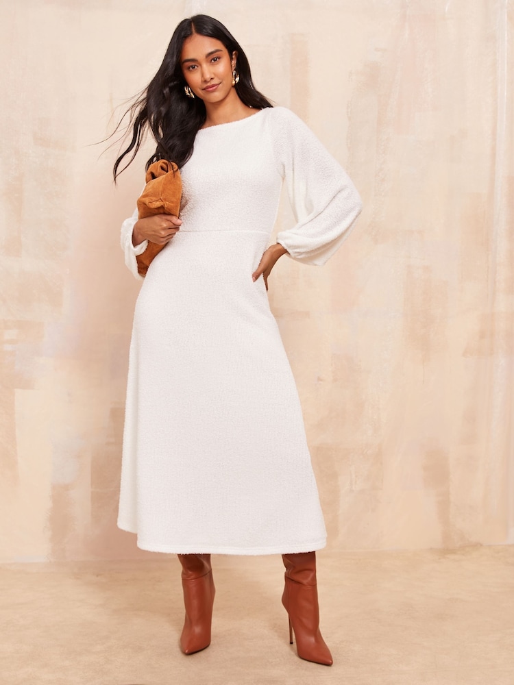 Friends Like These Cream Long Sleeve Fluffy Batwing Midi Dress - Image 1 of 4
