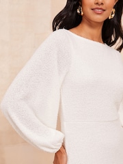 Friends Like These Cream Long Sleeve Fluffy Batwing Midi Dress - Image 2 of 4