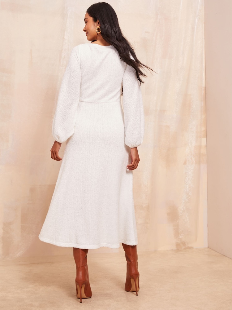 Friends Like These Cream Long Sleeve Fluffy Batwing Midi Dress - Image 3 of 4