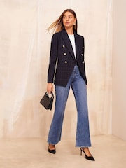 Friends Like These Navy Blue Boucle Double Breasted Blazer - Image 3 of 4