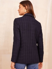 Friends Like These Navy Blue Boucle Double Breasted Blazer - Image 4 of 4